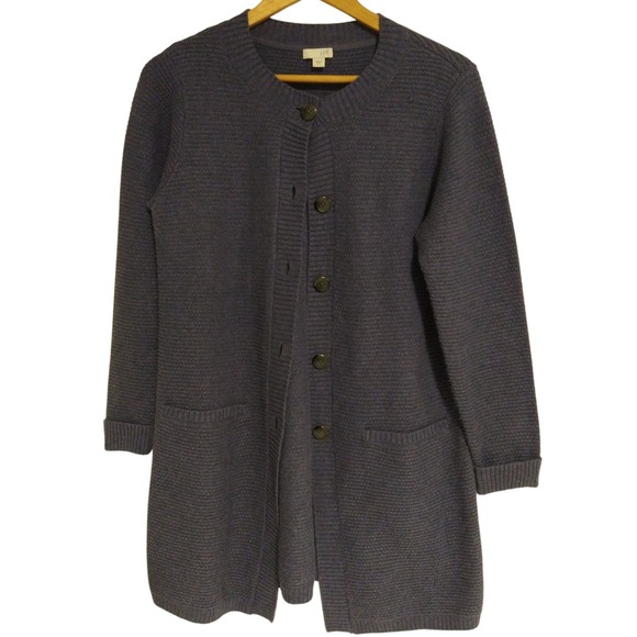 J. Jill Sweaters - J Jill Cardigan Sweater Long Button Up Sm Petite Blue Knit Pockets Cotton Blend